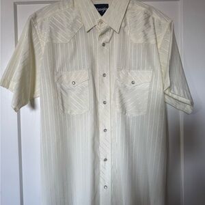 Wrangler Men's Cream Striped Snap Down Shirt